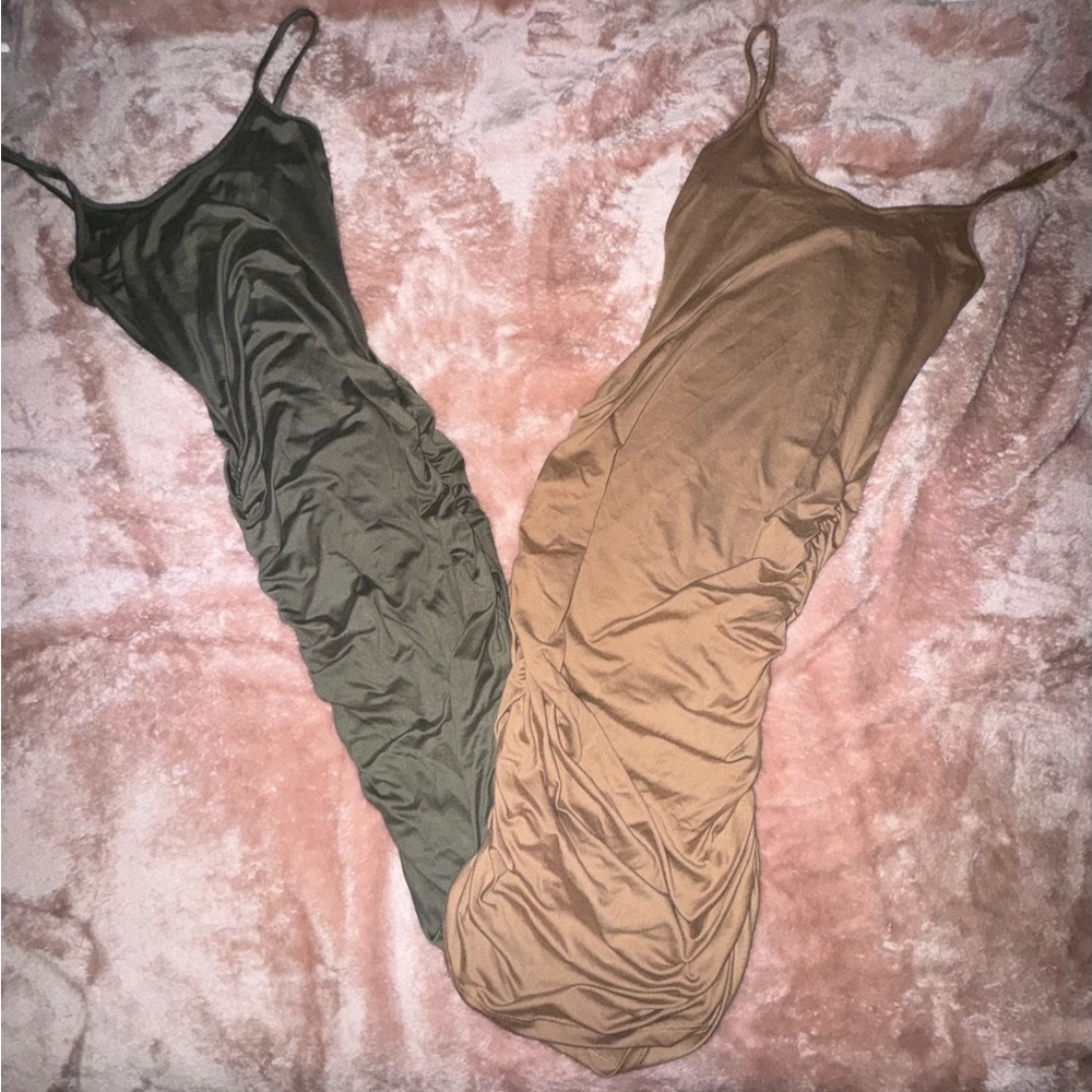 Chic Spaghetti Strap Dresses in Green and Brown